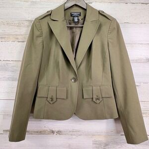 Worthington Works Stretch Womens Olive Green Military Style Blazer Jacket Size 6